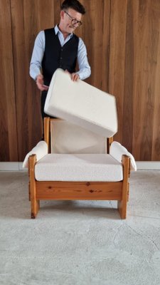 Mid-Century Swedish Brutalist Lounge Chair in Solid Pine, 1970s-QQA-1298314