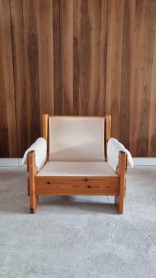 Mid-Century Swedish Brutalist Lounge Chair in Solid Pine, 1970s-QQA-1298314