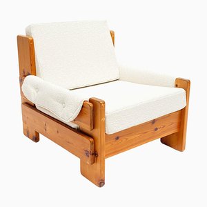 Mid-Century Swedish Brutalist Lounge Chair in Solid Pine, 1970s-QQA-1298314