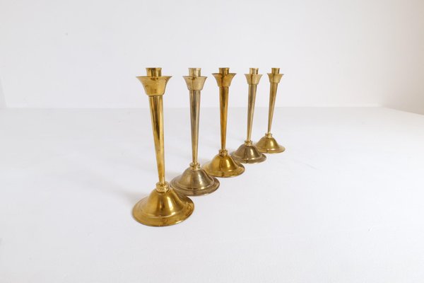 Mid-Century Swedish Candlesticks in Brass by Lars Holmström, Set of 5-UYK-1191706