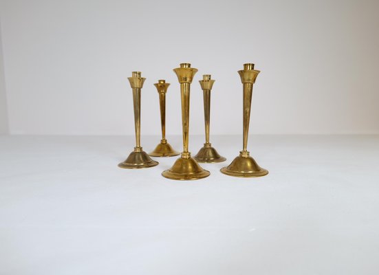 Mid-Century Swedish Candlesticks in Brass by Lars Holmström, Set of 5-UYK-1191706