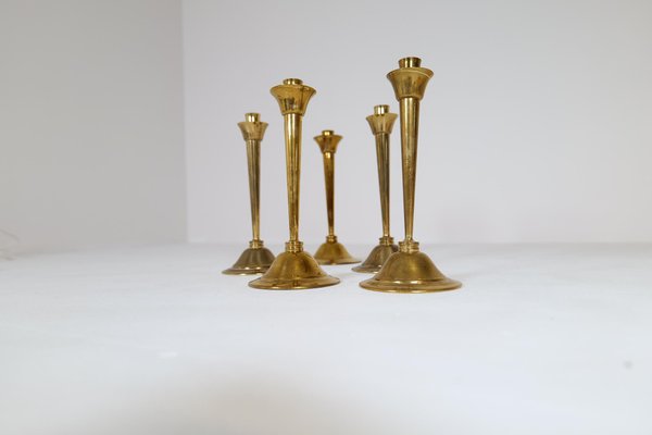 Mid-Century Swedish Candlesticks in Brass by Lars Holmström, Set of 5-UYK-1191706