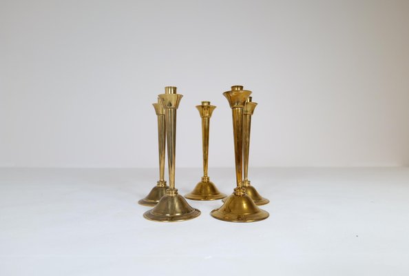 Mid-Century Swedish Candlesticks in Brass by Lars Holmström, Set of 5-UYK-1191706