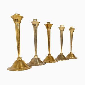 Mid-Century Swedish Candlesticks in Brass by Lars Holmström, Set of 5-UYK-1191706