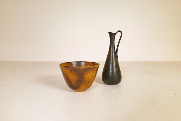 Mid-Century Swedish Ceramic Bowl and Vase Set by Gunnar Nylund for Rörstrand, 1950s, Set of 2-UYK-1092751