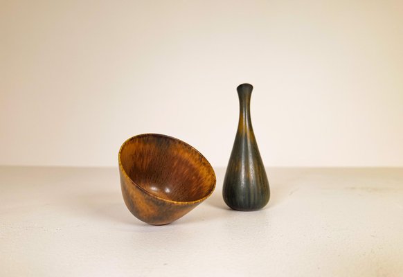 Mid-Century Swedish Ceramic Bowl and Vase Set by Gunnar Nylund for Rörstrand, 1950s, Set of 2-UYK-1092751