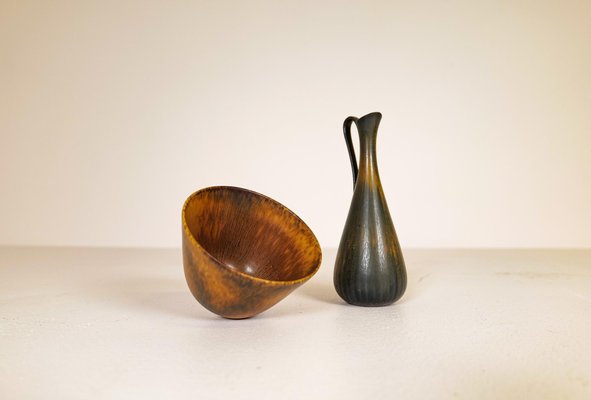 Mid-Century Swedish Ceramic Bowl and Vase Set by Gunnar Nylund for Rörstrand, 1950s, Set of 2-UYK-1092751