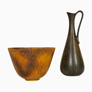 Mid-Century Swedish Ceramic Bowl and Vase Set by Gunnar Nylund for Rörstrand, 1950s, Set of 2-UYK-1092751