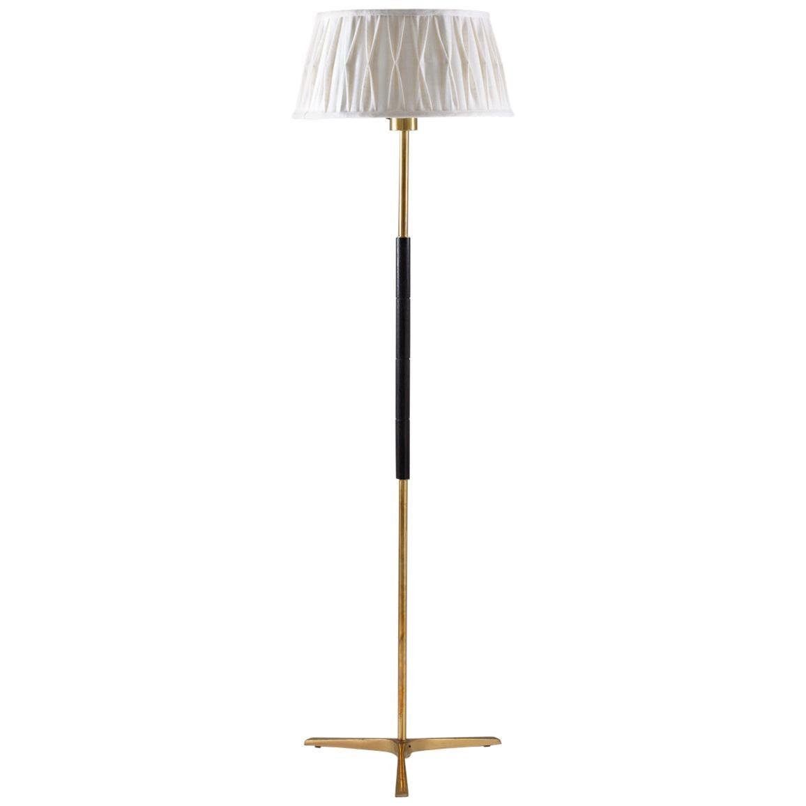 Mid-Century Swedish Floor Lamp in Brass & Wood from Aneta, 1950s