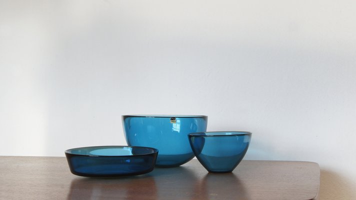 Mid-Century Swedish Fuga Series Bowl Set by Sven Palmqvist for Orrefors, 1950s, Set of 3-UMB-1192205