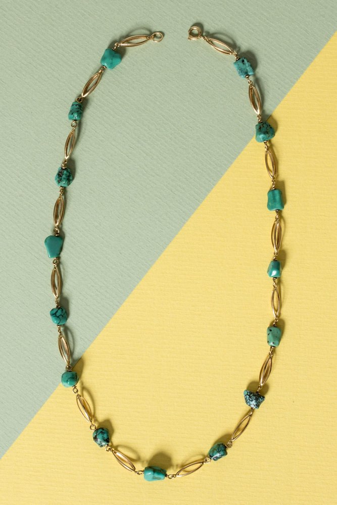 Mid-Century Swedish Gold and Turquoise Collier, 1965