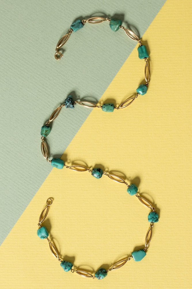 Mid-Century Swedish Gold and Turquoise Collier, 1965