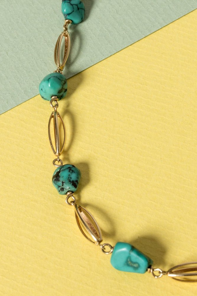 Mid-Century Swedish Gold and Turquoise Collier, 1965