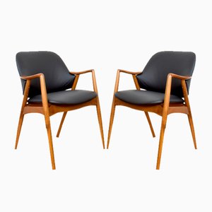 Mid-Century Swedish Leather Armchairs by Alf Svensson for Dux, 1960s, Set of 2-LOT-1705235