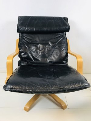 Mid-Century Swedish Leather Swivel Chairs, 1970s, Set of 2-WQJ-777981