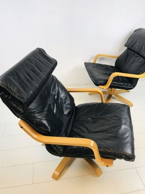 Mid-Century Swedish Leather Swivel Chairs, 1970s, Set of 2-WQJ-777981