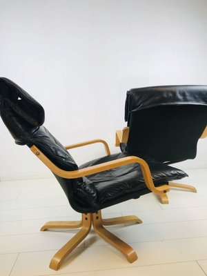 Mid-Century Swedish Leather Swivel Chairs, 1970s, Set of 2-WQJ-777981