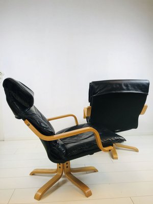 Mid-Century Swedish Leather Swivel Chairs, 1970s, Set of 2-WQJ-777981