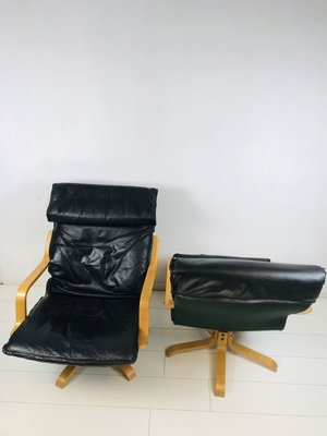 Mid-Century Swedish Leather Swivel Chairs, 1970s, Set of 2-WQJ-777981