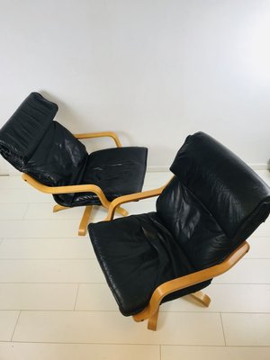 Mid-Century Swedish Leather Swivel Chairs, 1970s, Set of 2-WQJ-777981