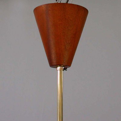 Mid-Century Swedish Modern Opaline Glass Teak & Brass Pendant Attributed to Luxus, 1960s-OE-897940