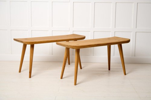 Mid-Century Swedish Modern Pine Visingsö Benches attributed to Carl Malmsten for Svensk Fur, Set of 2