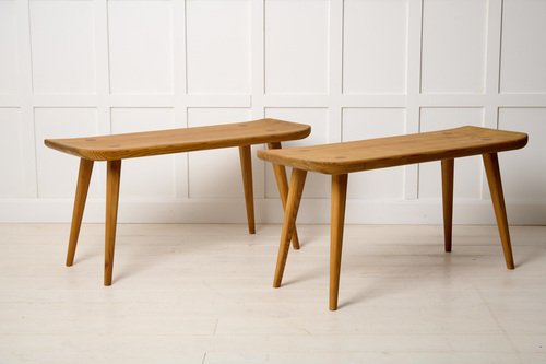 Mid-Century Swedish Modern Pine Visingsö Benches attributed to Carl Malmsten for Svensk Fur, Set of 2