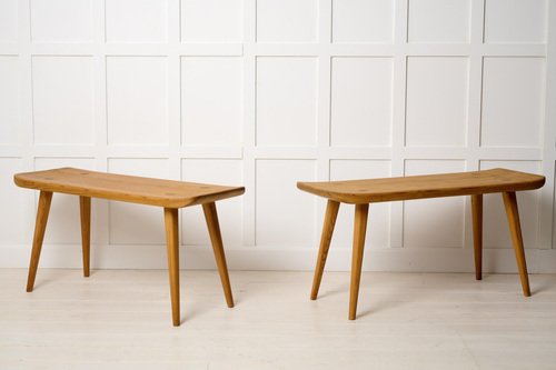 Mid-Century Swedish Modern Pine Visingsö Benches attributed to Carl Malmsten for Svensk Fur, Set of 2