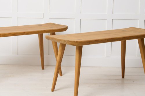 Mid-Century Swedish Modern Pine Visingsö Benches attributed to Carl Malmsten for Svensk Fur, Set of 2