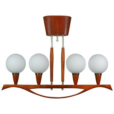 Mid-Century Swedish Modern Teak and Satin Glass Chandelier, 1960s-OE-897804