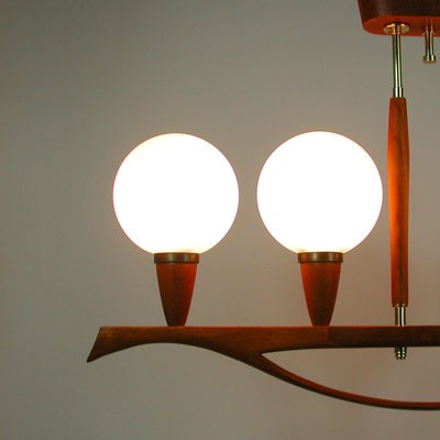 Mid-Century Swedish Modern Teak and Satin Glass Chandelier, 1960s-OE-897804