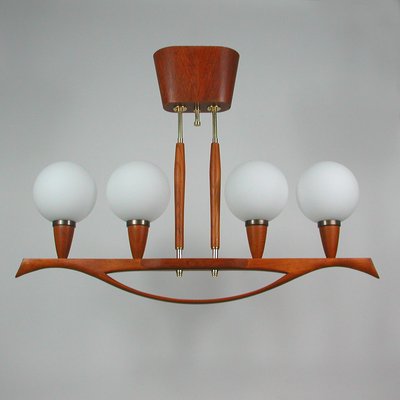 Mid-Century Swedish Modern Teak and Satin Glass Chandelier, 1960s-OE-897804