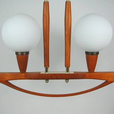 Mid-Century Swedish Modern Teak and Satin Glass Chandelier, 1960s-OE-897804