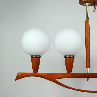 Mid-Century Swedish Modern Teak and Satin Glass Chandelier, 1960s-OE-897804