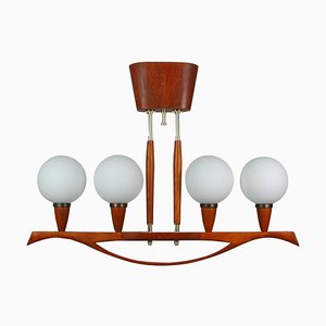 Mid-Century Swedish Modern Teak and Satin Glass Chandelier, 1960s-OE-897804