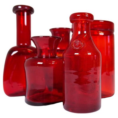 Mid-Century Swedish Red Vases by Erik Hoglund for Kosta, 1960s, Set of 5-UYK-1168871