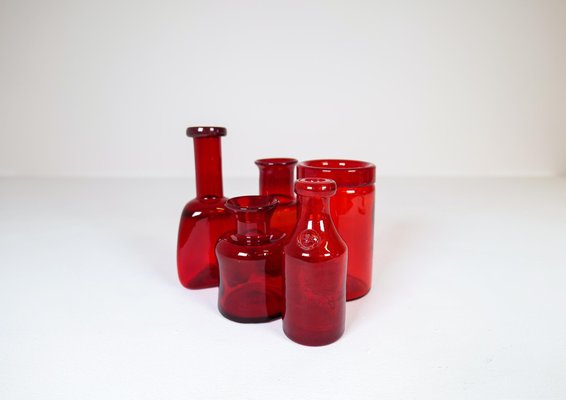 Mid-Century Swedish Red Vases by Erik Hoglund for Kosta, 1960s, Set of 5-UYK-1168871