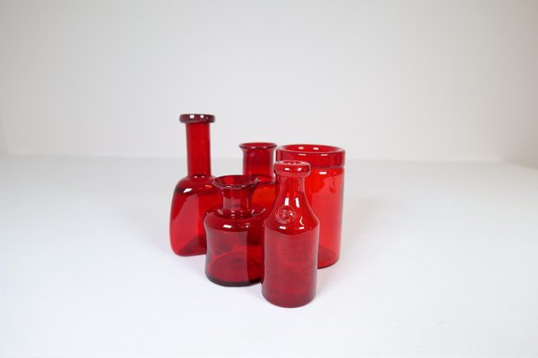 Mid-Century Swedish Red Vases by Erik Hoglund for Kosta, 1960s, Set of 5-UYK-1168871