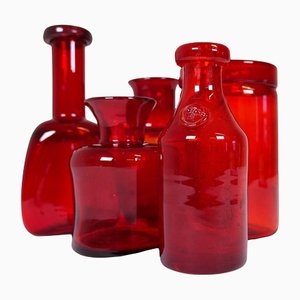 Mid-Century Swedish Red Vases by Erik Hoglund for Kosta, 1960s, Set of 5-UYK-1168871