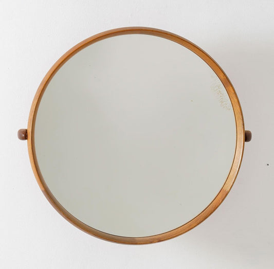 Mid-Century Swedish Round Mirror in Teak by Uno & Östen Kristiansson for Luxus