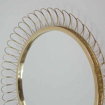 Mid-Century Swedish Sculptural Round Brass Wall Mirror, 1950s-OE-1178877