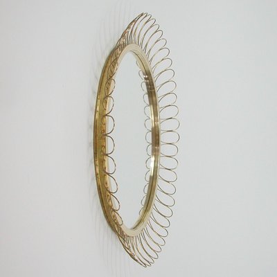 Mid-Century Swedish Sculptural Round Brass Wall Mirror, 1950s-OE-1178877