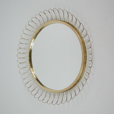 Mid-Century Swedish Sculptural Round Brass Wall Mirror, 1950s-OE-1178877