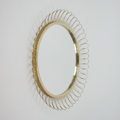 Mid-Century Swedish Sculptural Round Brass Wall Mirror, 1950s-OE-1178877