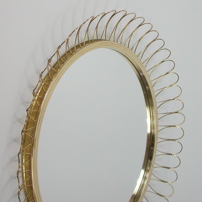 Mid-Century Swedish Sculptural Round Brass Wall Mirror, 1950s-OE-1178877