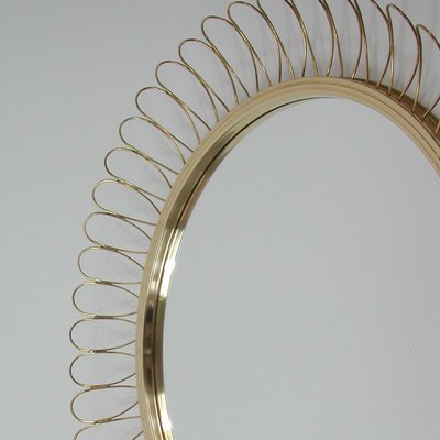 Mid-Century Swedish Sculptural Round Brass Wall Mirror, 1950s-OE-1178877