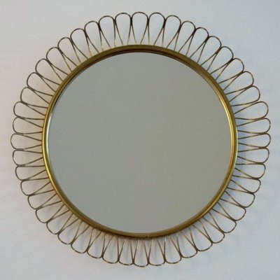 Mid-Century Swedish Sculptural Round Wall Mirror in Brass, 1950s-OE-1374595