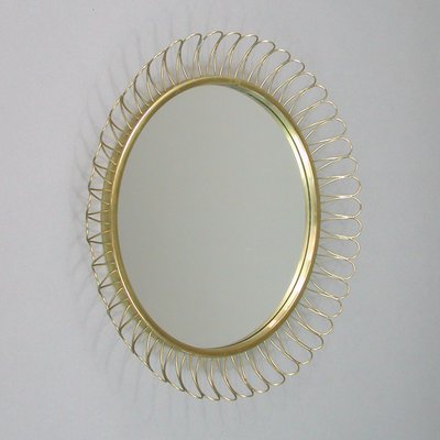 Mid-Century Swedish Sculptural Round Wall Mirror in Brass, 1950s-OE-1374595