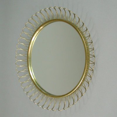 Mid-Century Swedish Sculptural Round Wall Mirror in Brass, 1950s-OE-1374595