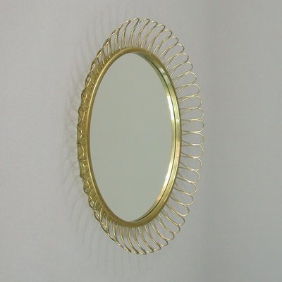 Mid-Century Swedish Sculptural Round Wall Mirror in Brass, 1950s-OE-1374595